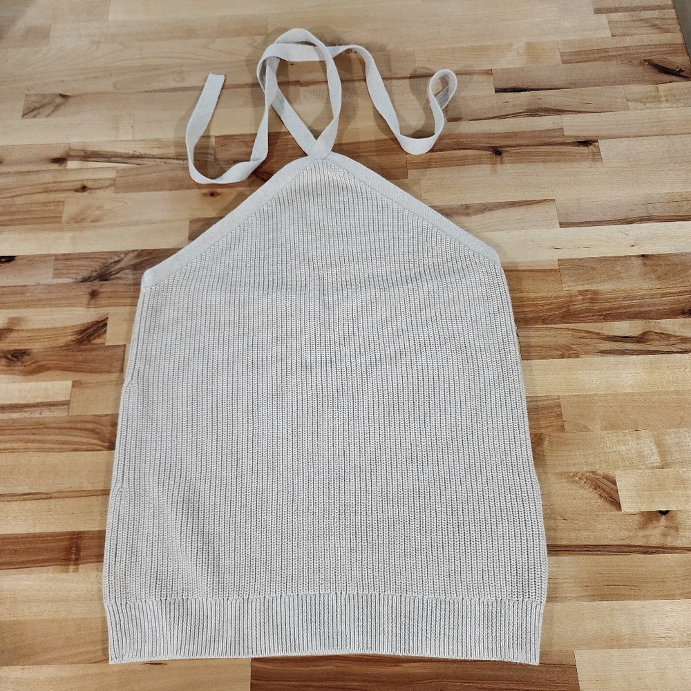 J Crew Halter Sweater Top Size XL Cotton Cashmere Beige Natural